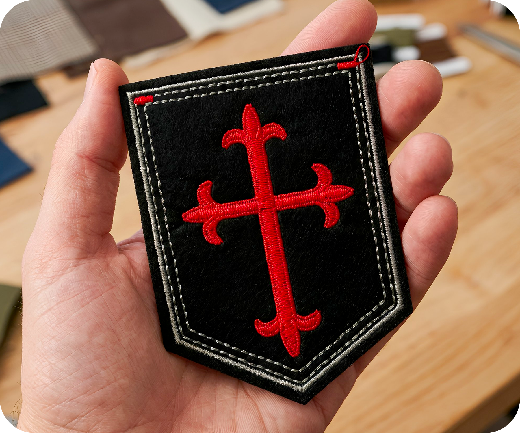 Gothic Crusader Red Cross On Black Shield Iron On Patch (9 x 7.5cm) Secondary image