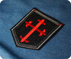 Gothic Crusader Red Cross On Black Shield Iron On Patch (9 x 7.5cm)