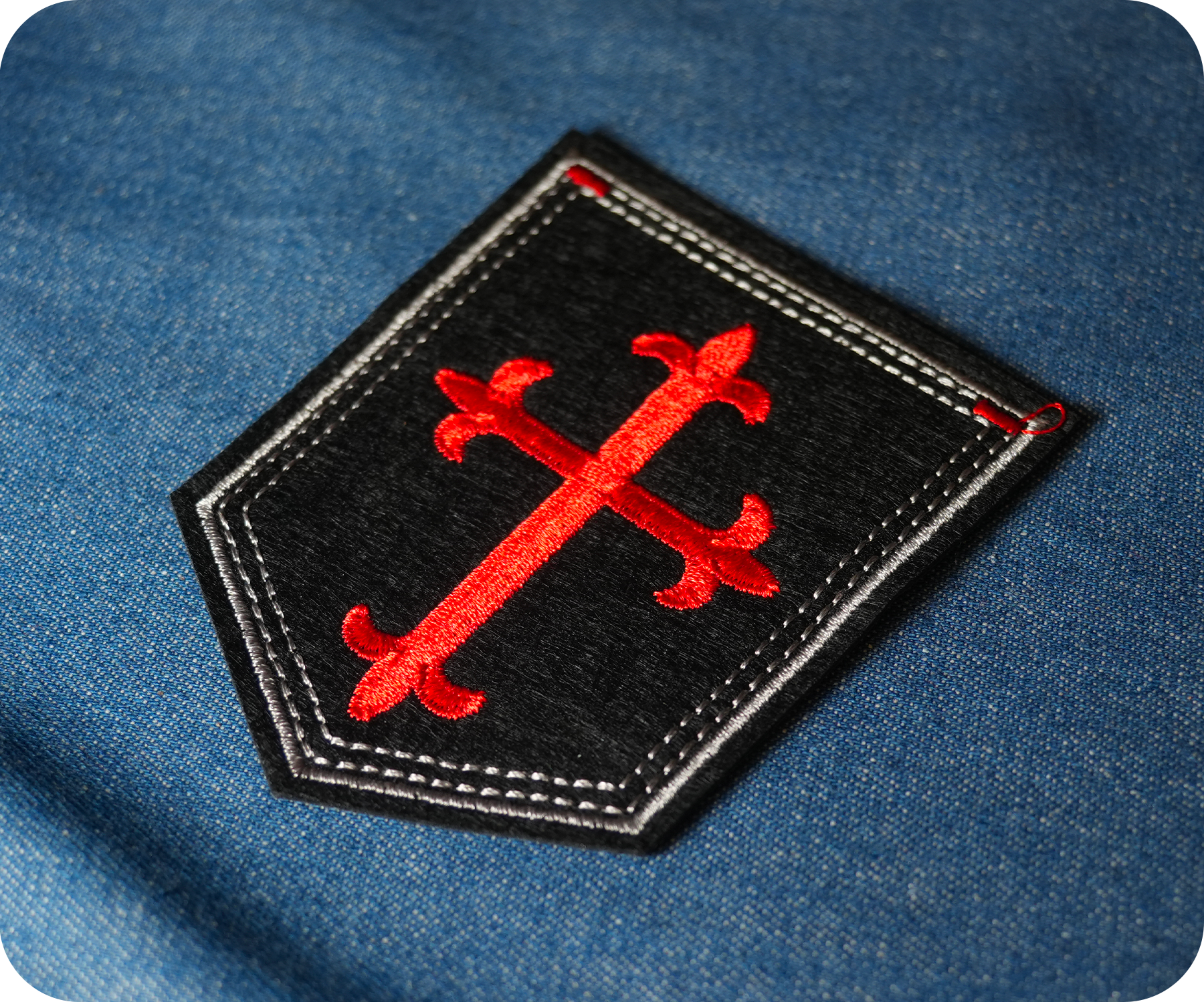 Gothic Crusader Red Cross On Black Shield Iron On Patch (9 x 7.5cm)