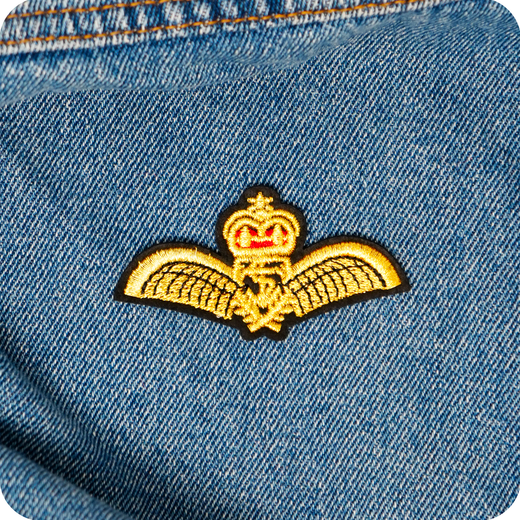 Gold Crown With Wings Military Naval Iron On Patch (7.5 x 4cm)