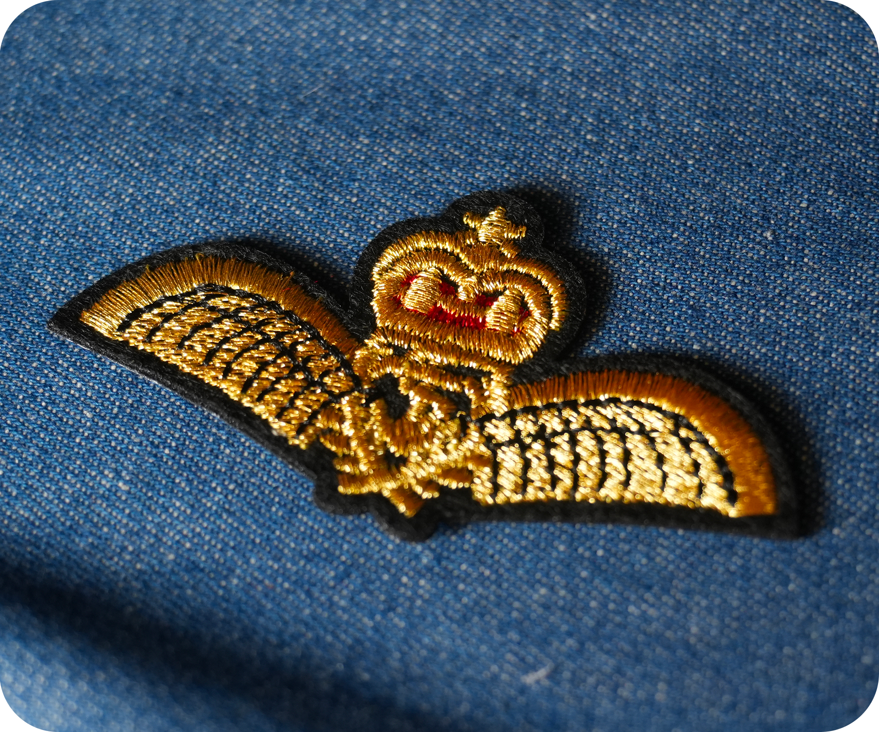 Gold Crown With Wings Military Naval Iron On Patch (7.5 x 4cm)