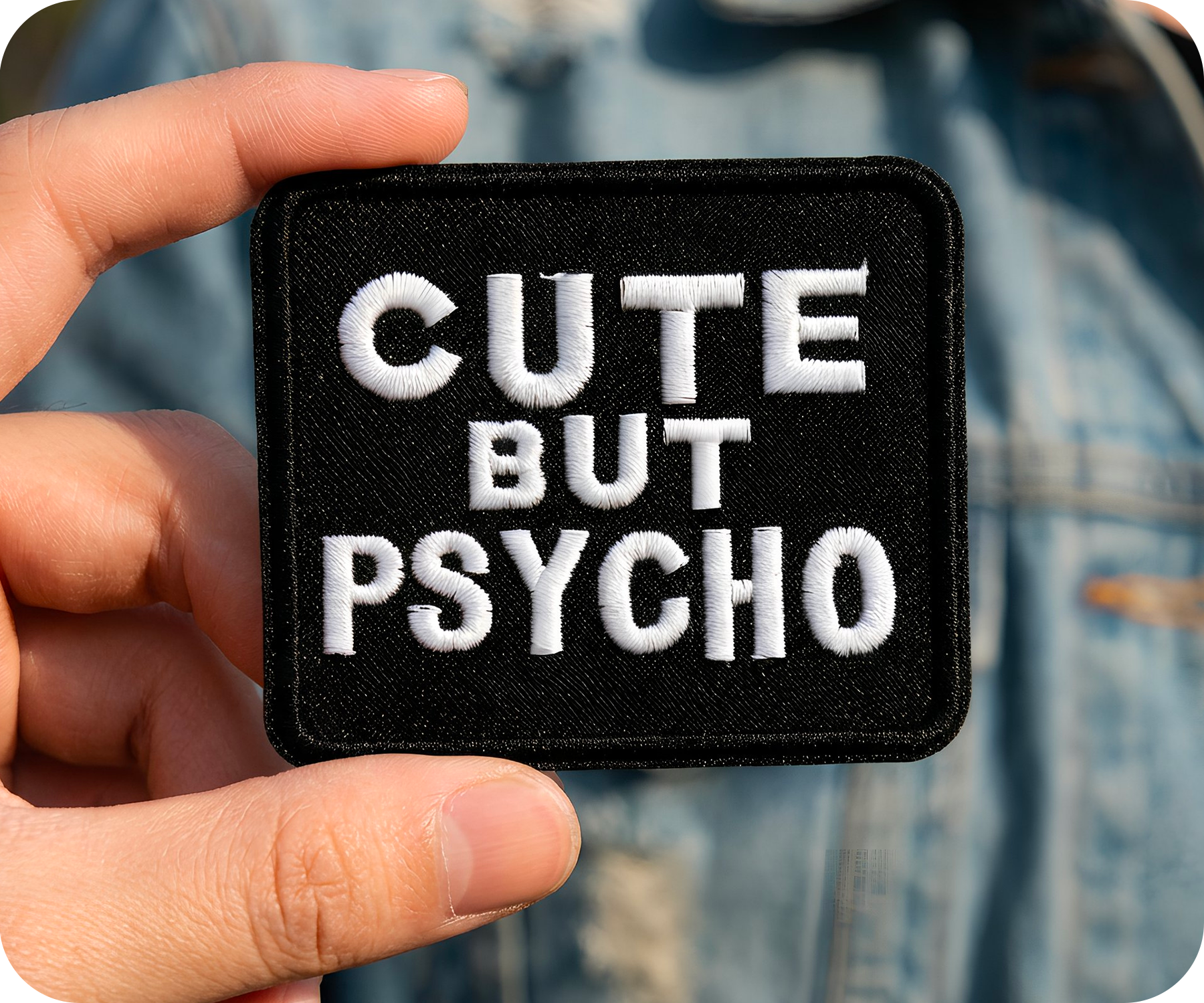 Cute But Psycho Black Iron On Patch (10 x 7cm) Secondary image