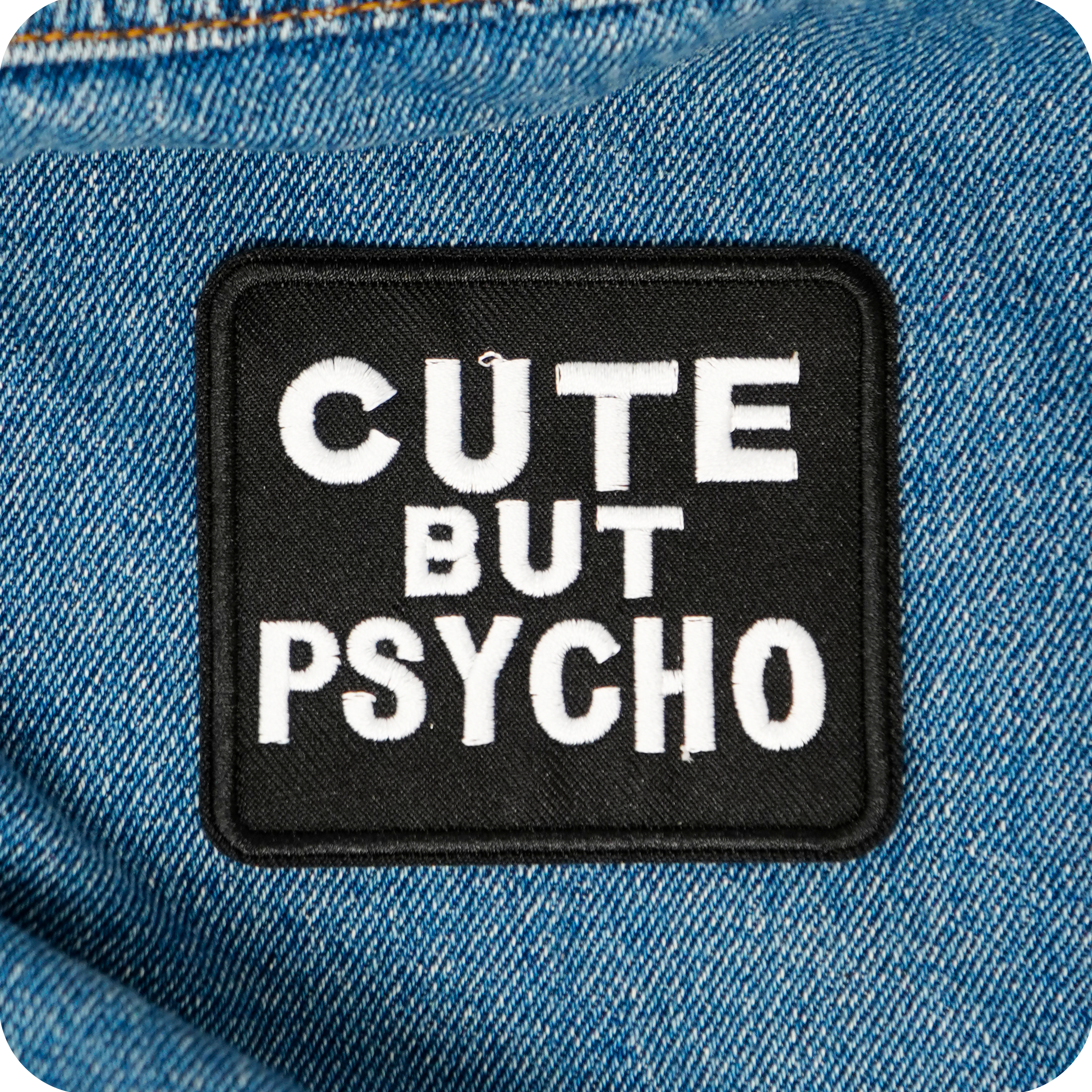 Cute But Psycho Black Iron On Patch (10 x 7cm)