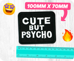 Cute But Psycho Black Iron On Patch (10 x 7cm)