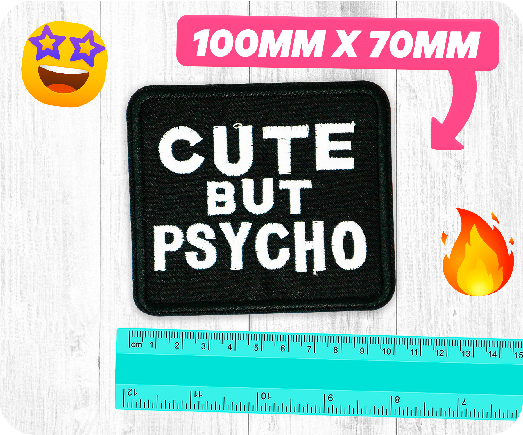 Cute But Psycho Black Iron On Patch (10 x 7cm)