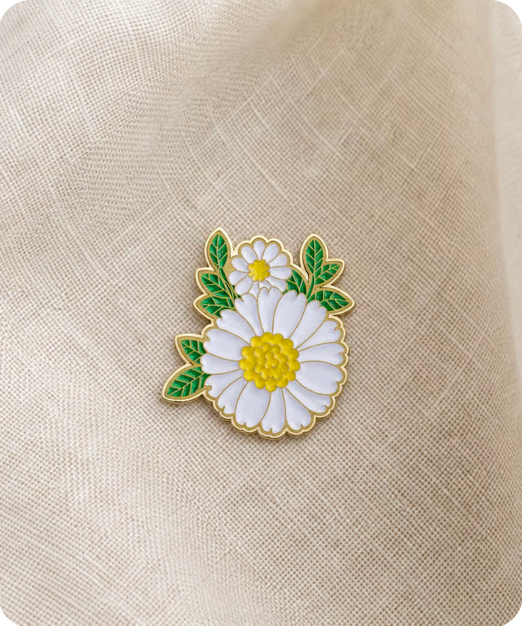 White Daisy Flower Enamel Pin Badge