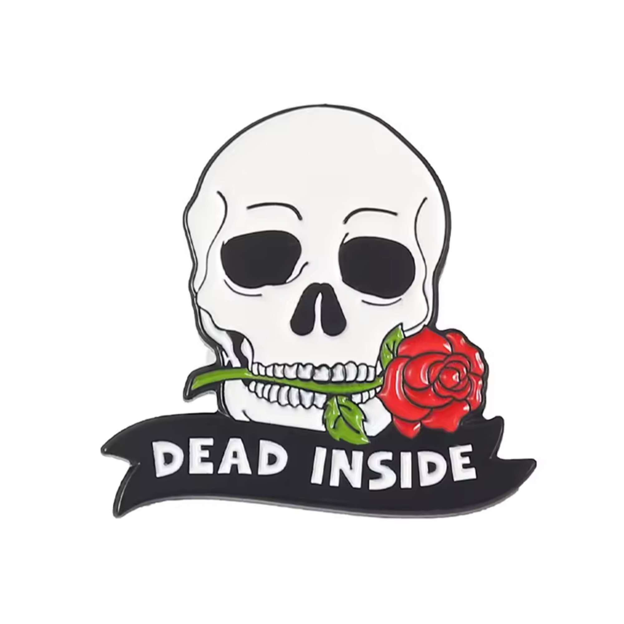 Insignia de alfiler de rosa de calavera "Muerto por dentro" Imagen principal del producto