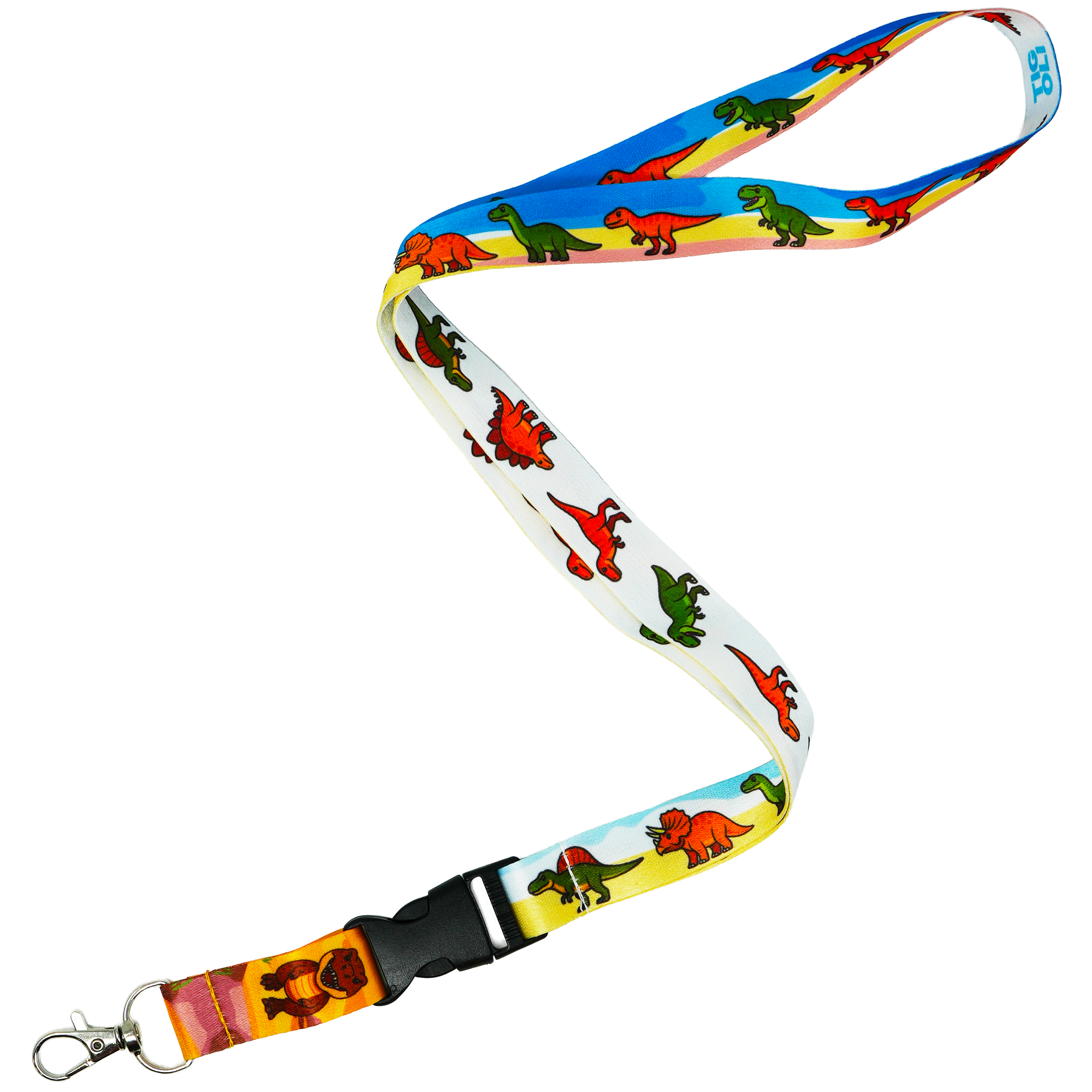 Dinosaur Lanyard – Colourful Prehistoric Design with T-Rex, Triceratops & Stegosaurus Main image