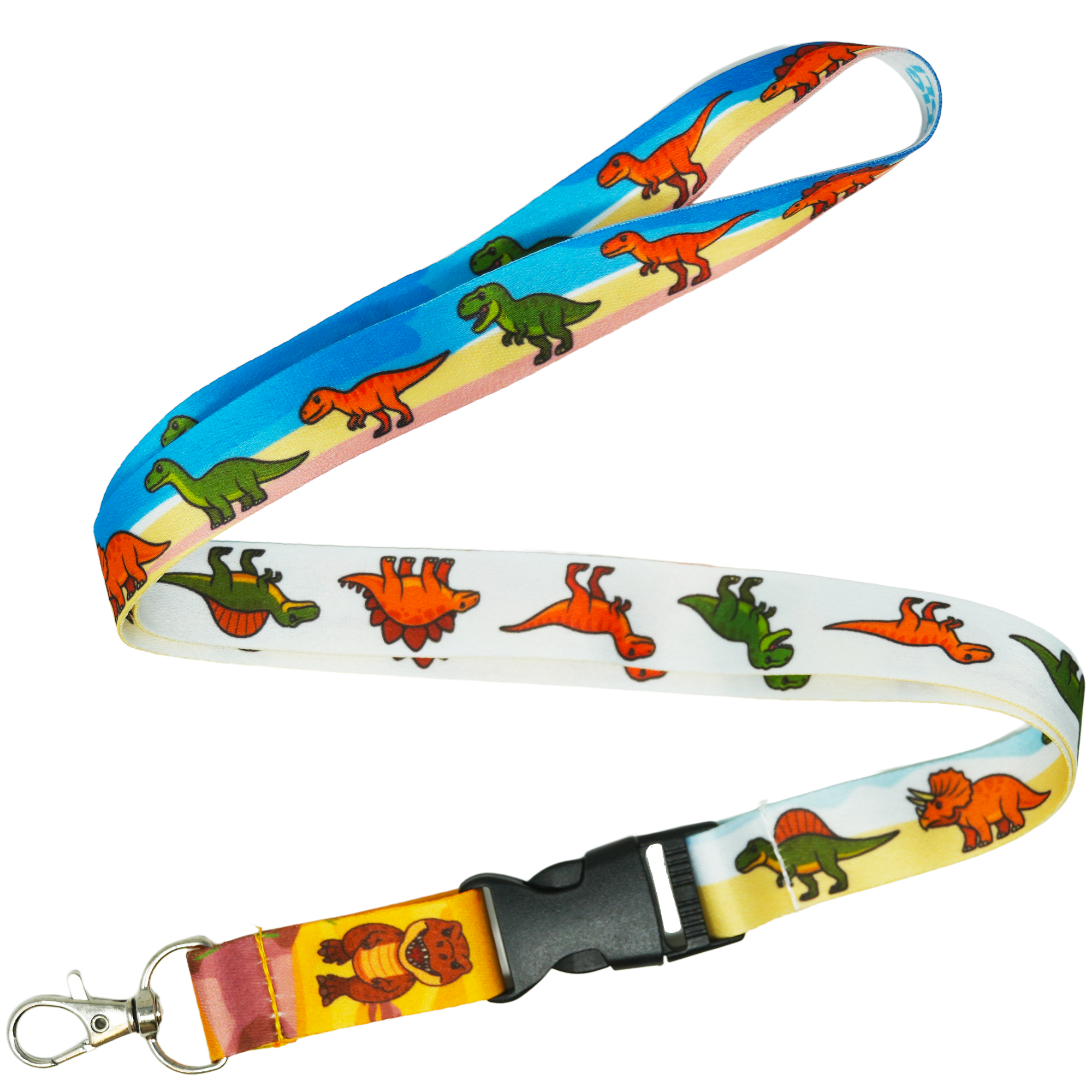 Dinosaur Lanyard – Colourful Prehistoric Design with T-Rex, Triceratops & Stegosaurus Main image