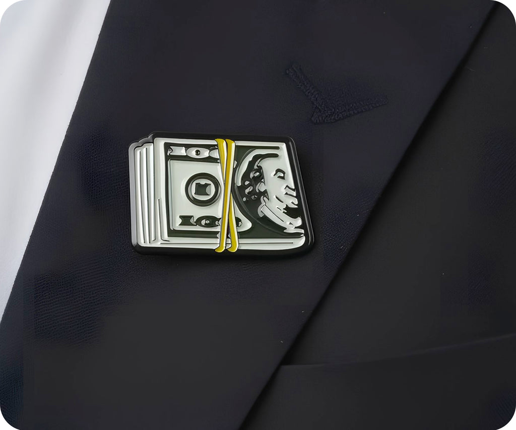 $100 Dollar Money Stack Pin Badge