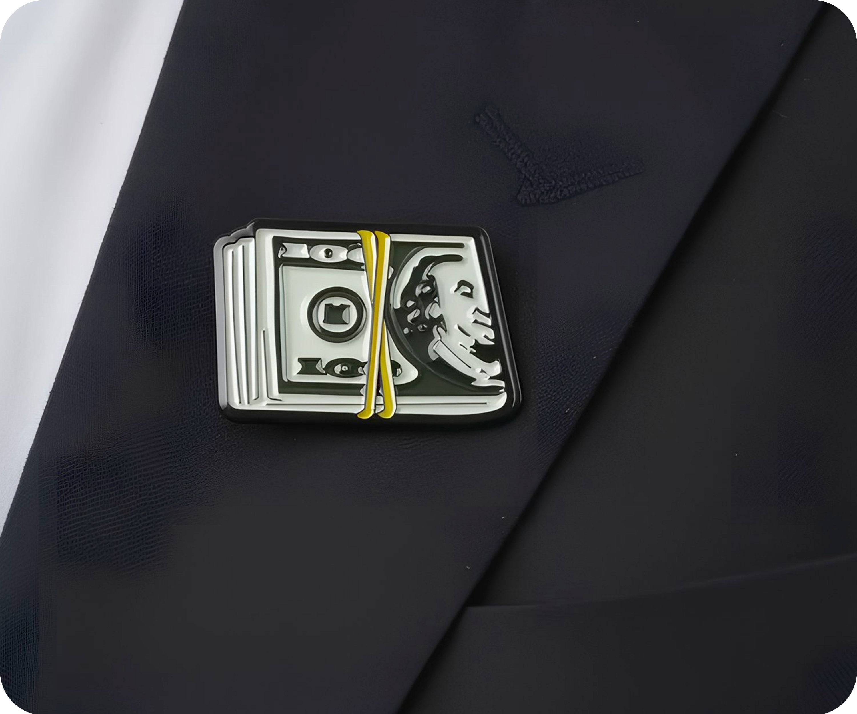 $100 Dollar Money Stack Pin Badge