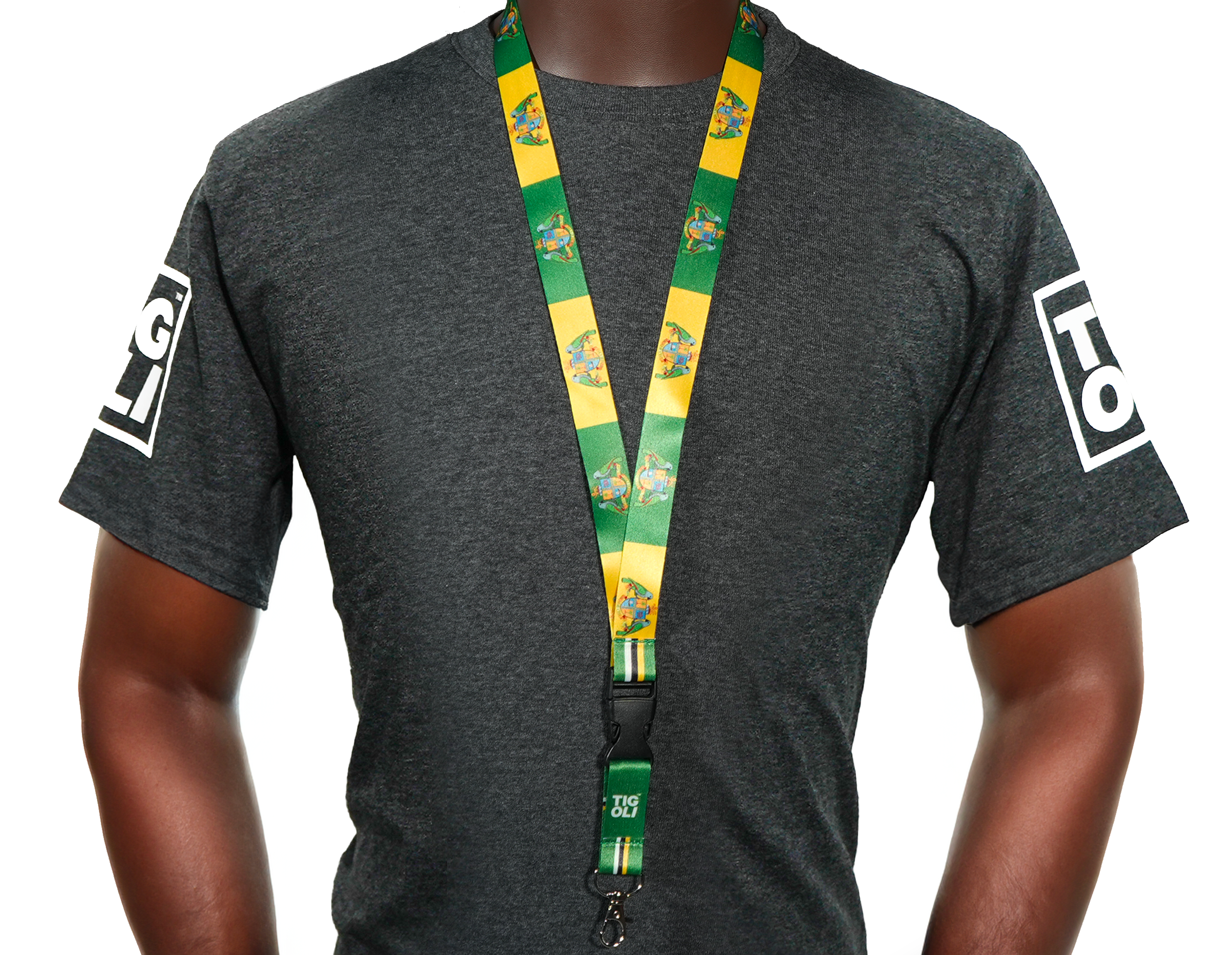 Dominica Flag Lanyard – Green, Yellow & Black Design with Coat of Arms and Parrot Crest