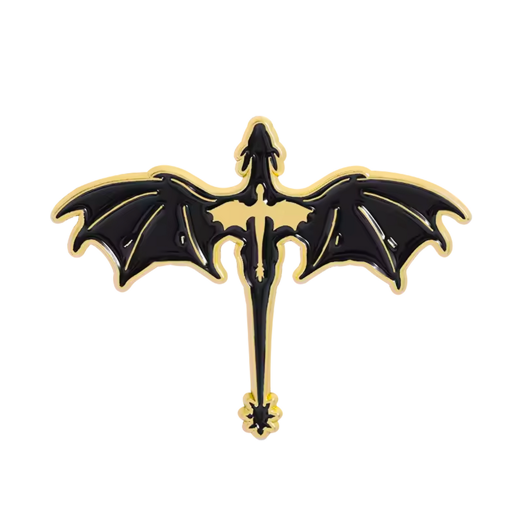 Insignia de metal negra "Dragón en fantasía mágica"