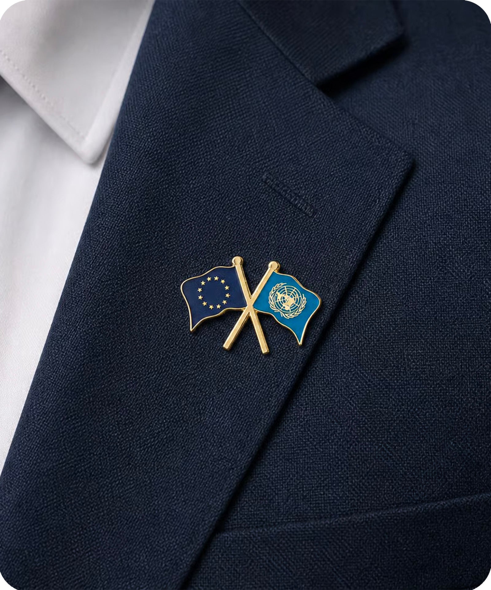 European Union & United Nations Crossed Flags Enamel Pin Badge Imagen secundaria del producto