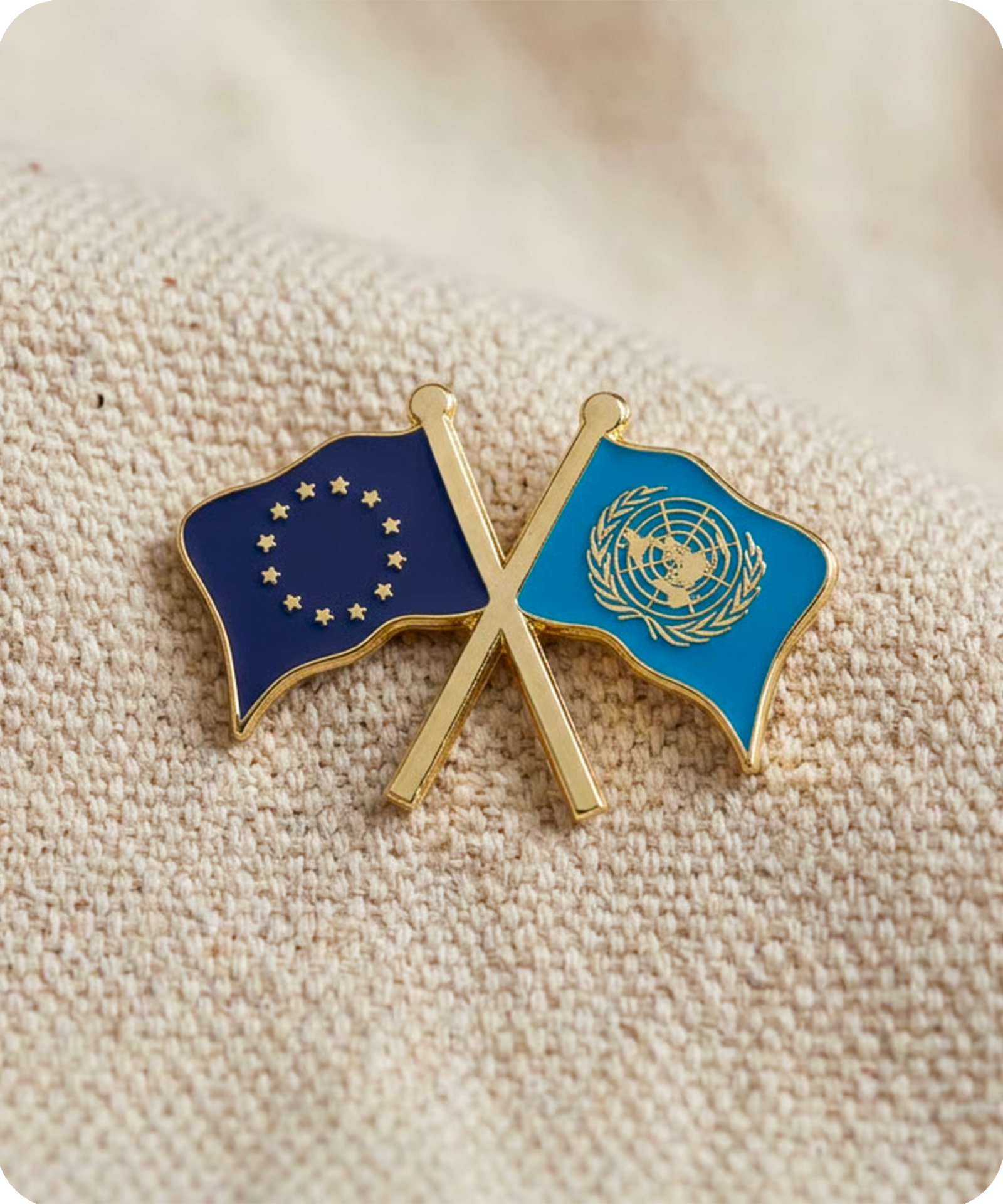 European Union & United Nations Crossed Flags Enamel Pin Badge