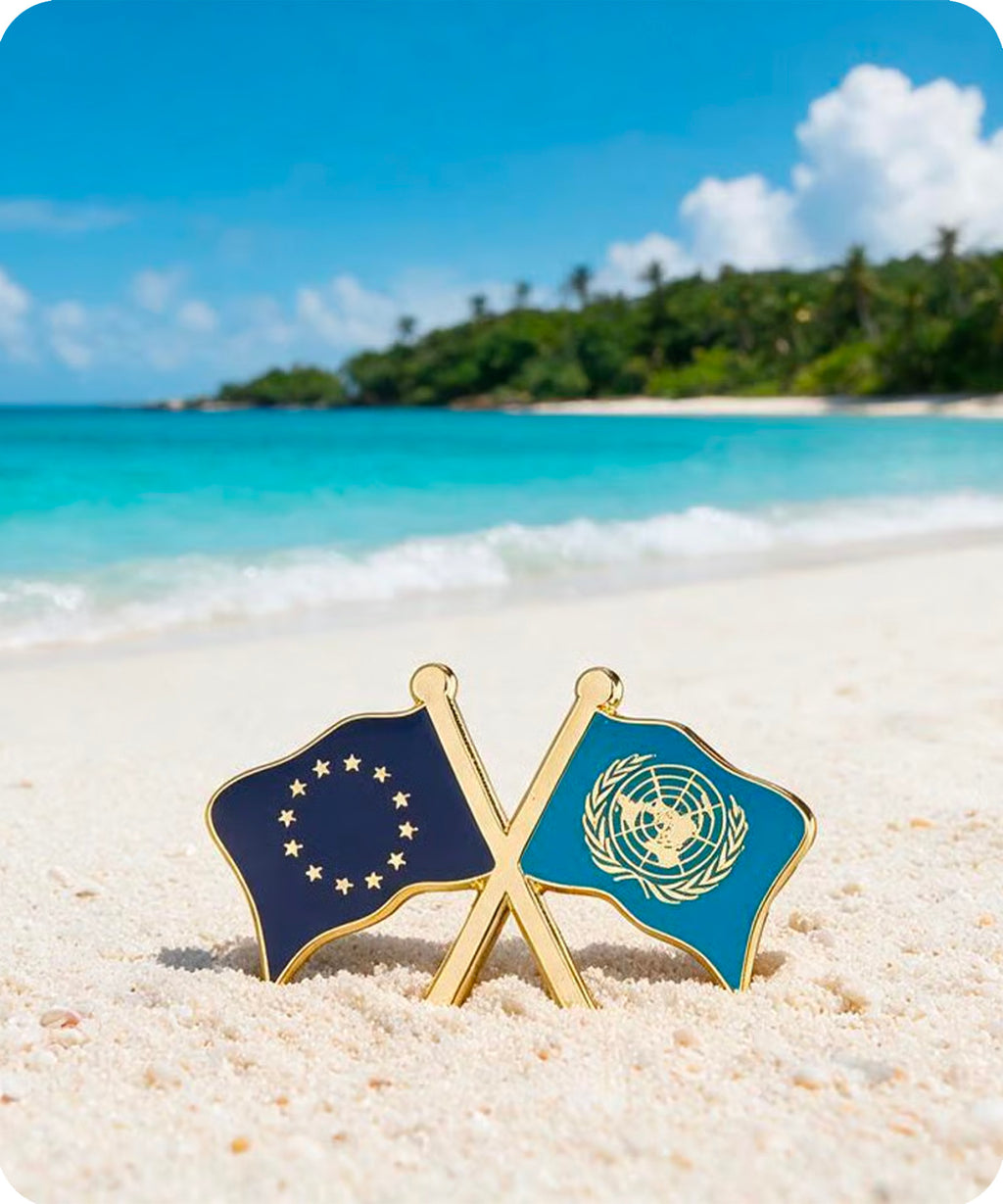 European Union & United Nations Crossed Flags Enamel Pin Badge