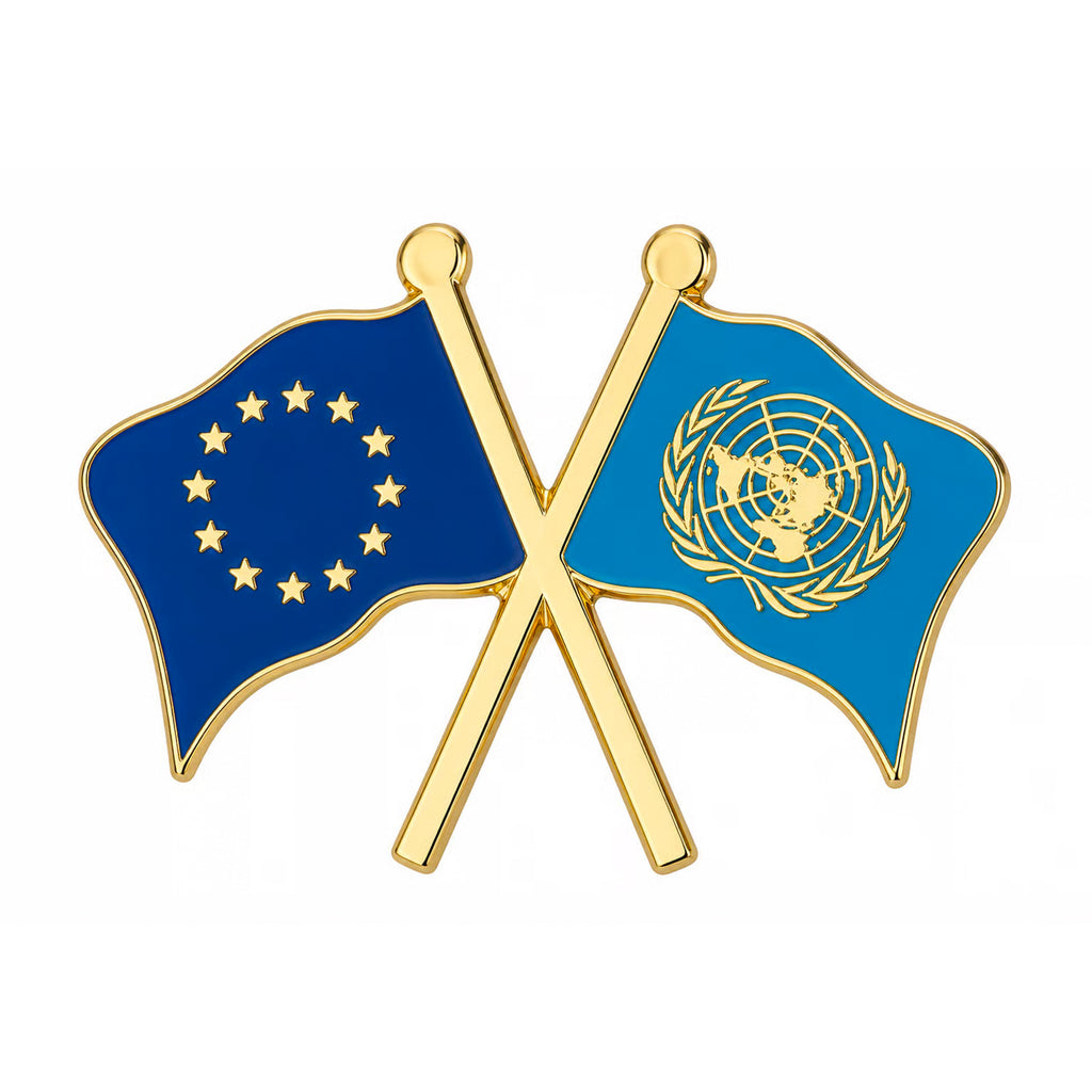 European Union & United Nations Crossed Flags Enamel Pin Badge