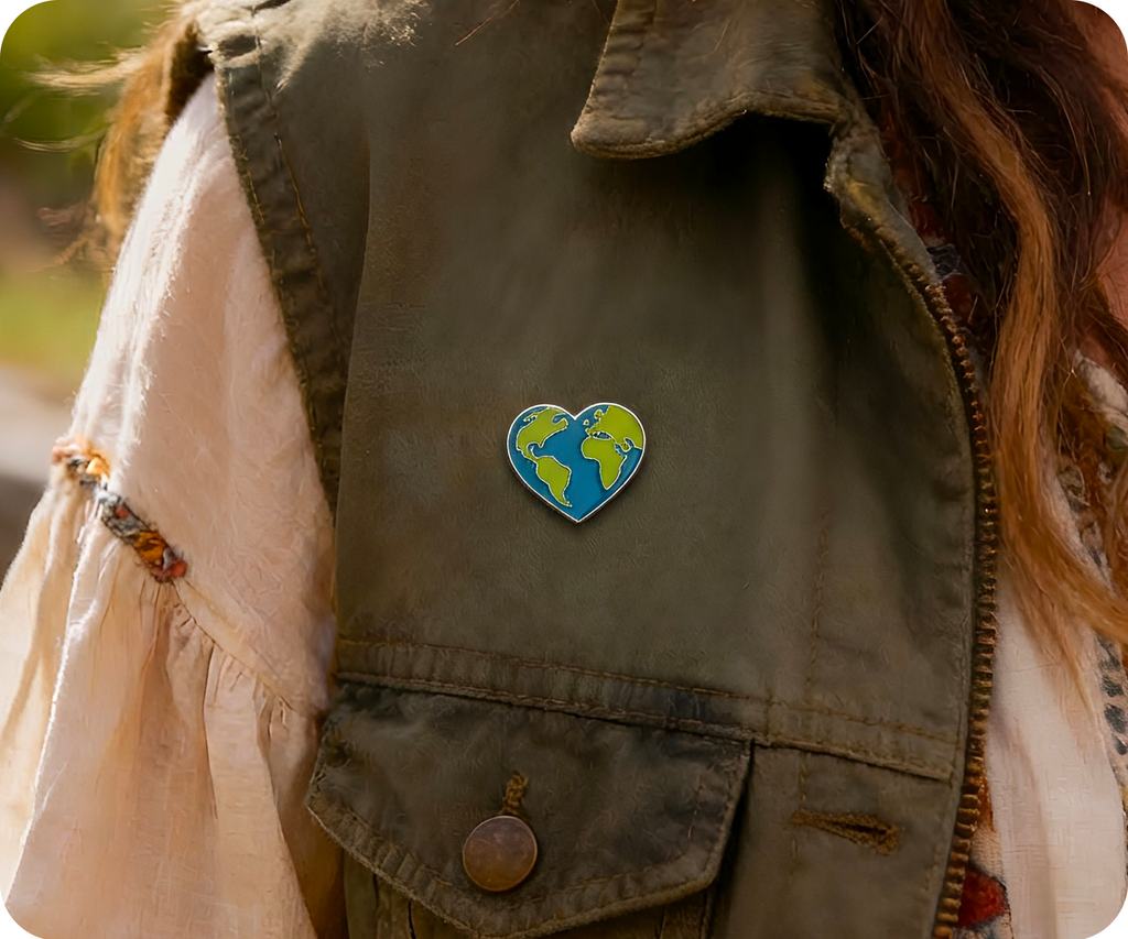 Earth Love Heart Pin Badge