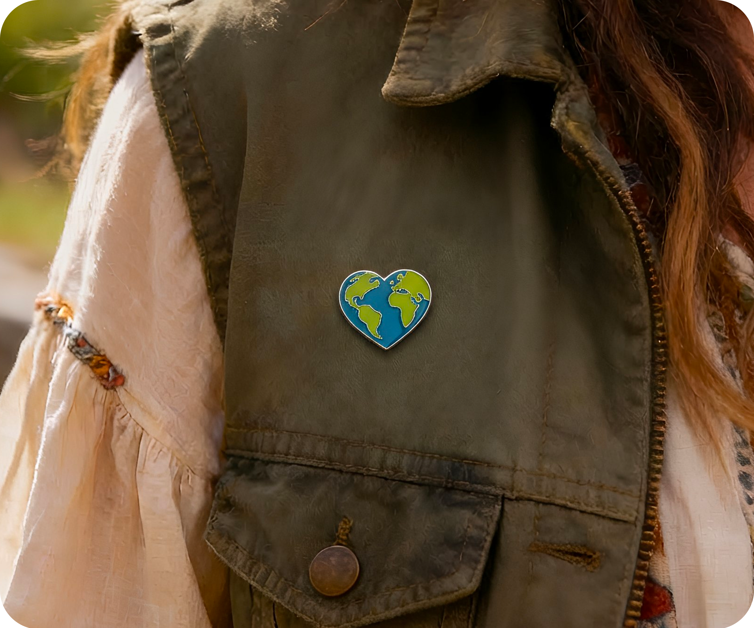 Earth Love Heart Pin Badge