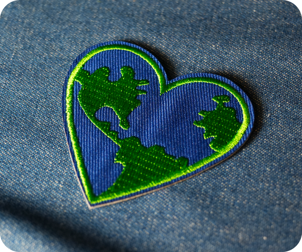 Love Heart Earth Planet Climate Iron On Patch (6 x 6cm)