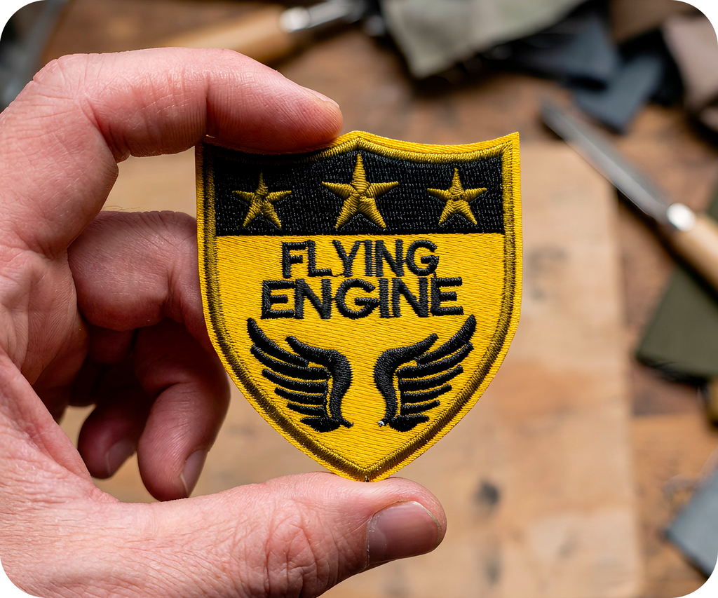 Flying Engine Stars & Sheild Pilot Iron On Patch (5.8 x 6.4cm)
