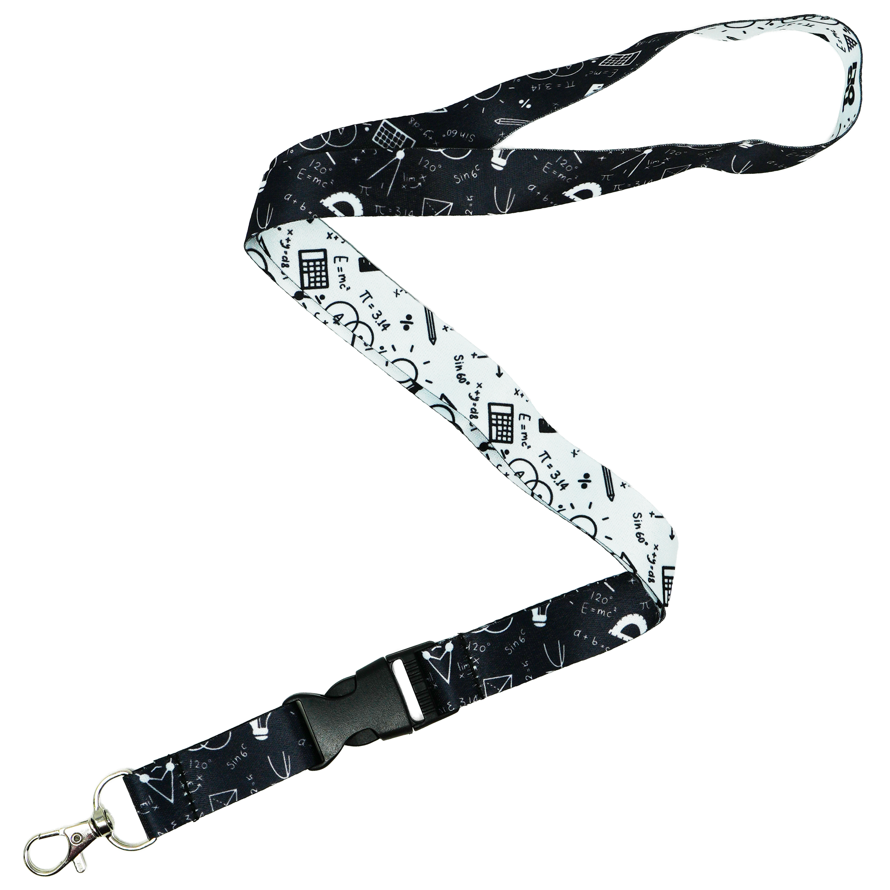 Maths Equations Lanyard – Black & White Science Formula Design with Calculations Main image