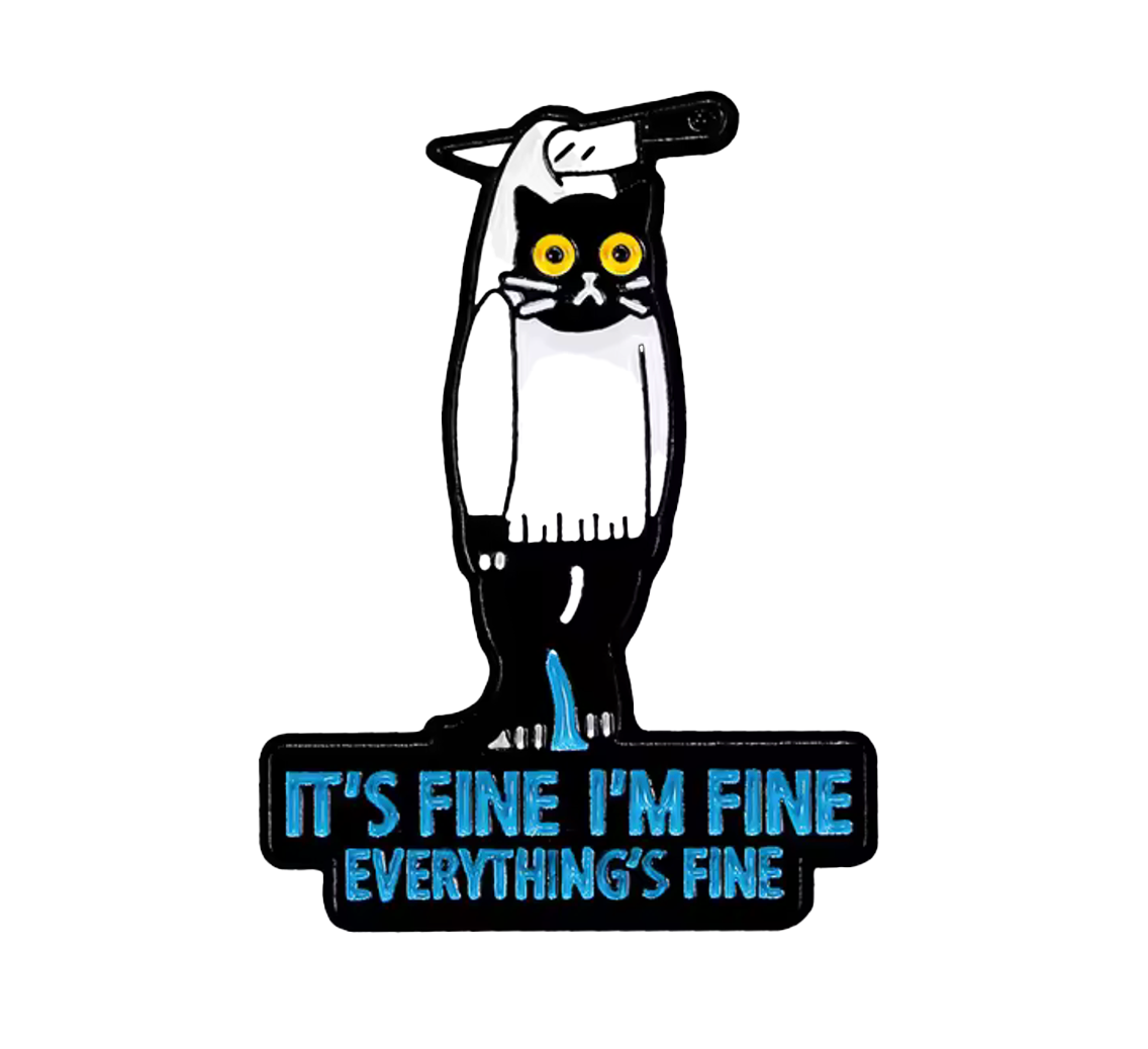 Estoy bien Estoy bien Broche de alfiler de gato y cuchillo Imagen principal del producto