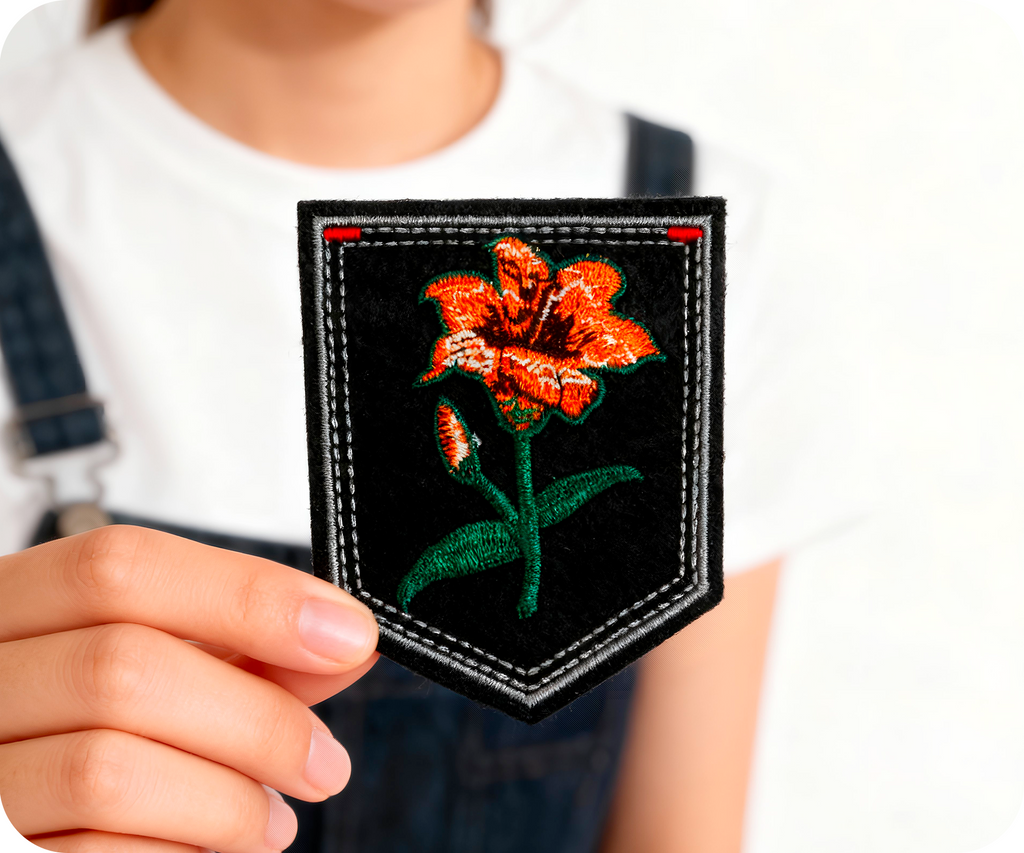 Tiger Lilly Black Shield Iron On Patch (7.6 x 9cm)