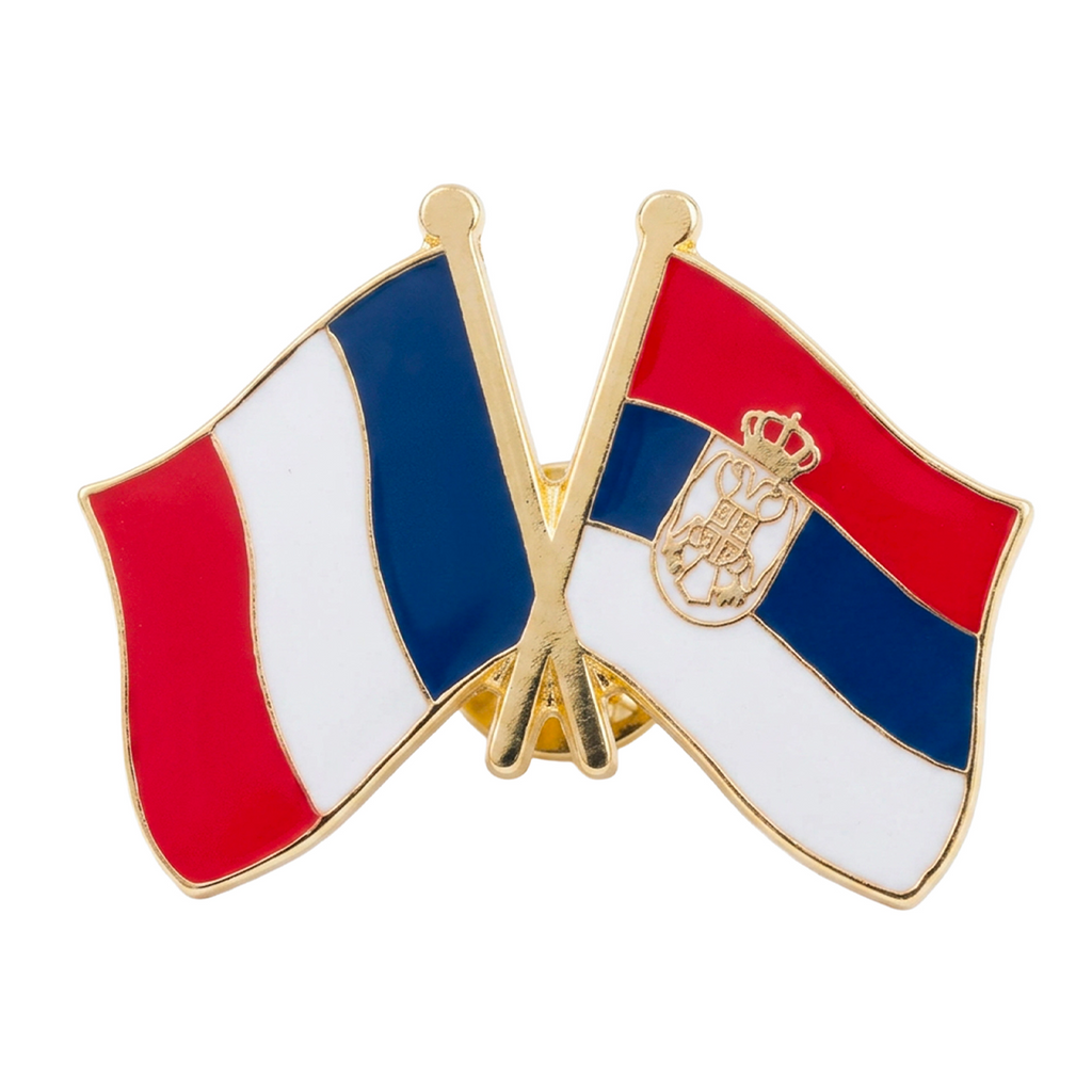 France and Serbia Friendship Flag Enamel Lapel Pin Badge