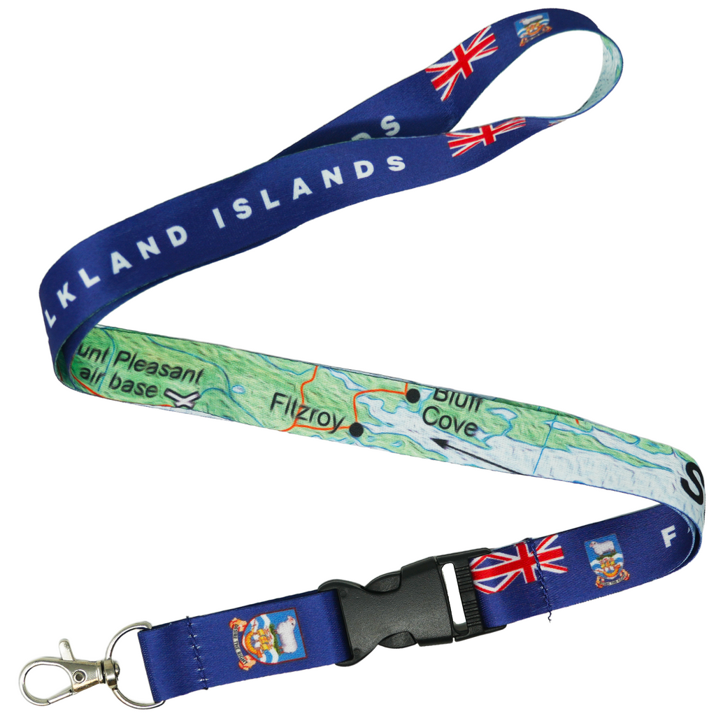 Falkland Islands Lanyard – Blue & Green Map Design with Union Jack and Island Crest
