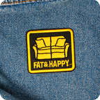 Fat & Happy Funny Couch Sofa Iron On Patch (6 x 5.5cm)