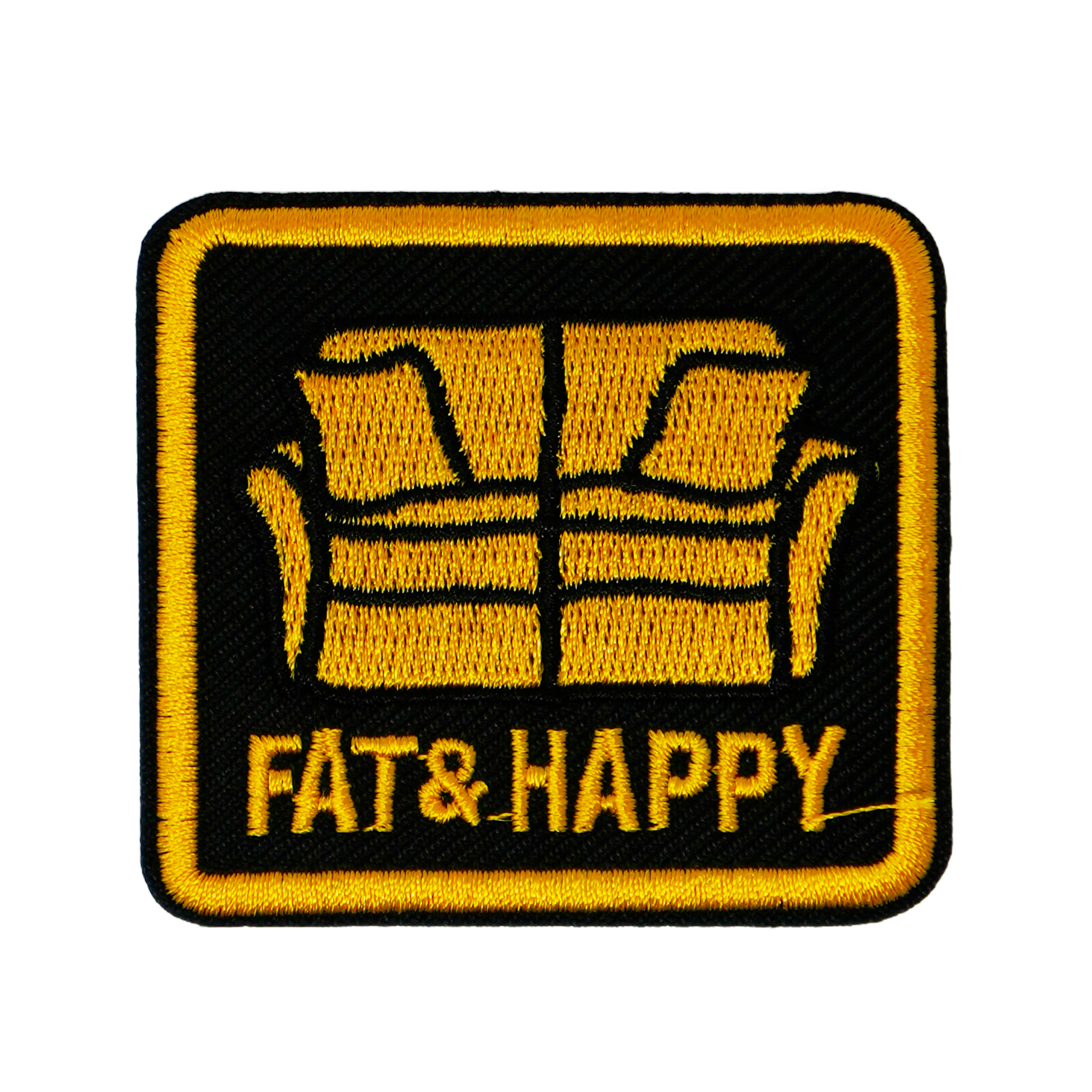 Fat & Happy Funny Couch Sofa Iron On Patch (6 x 5.5cm) Main image