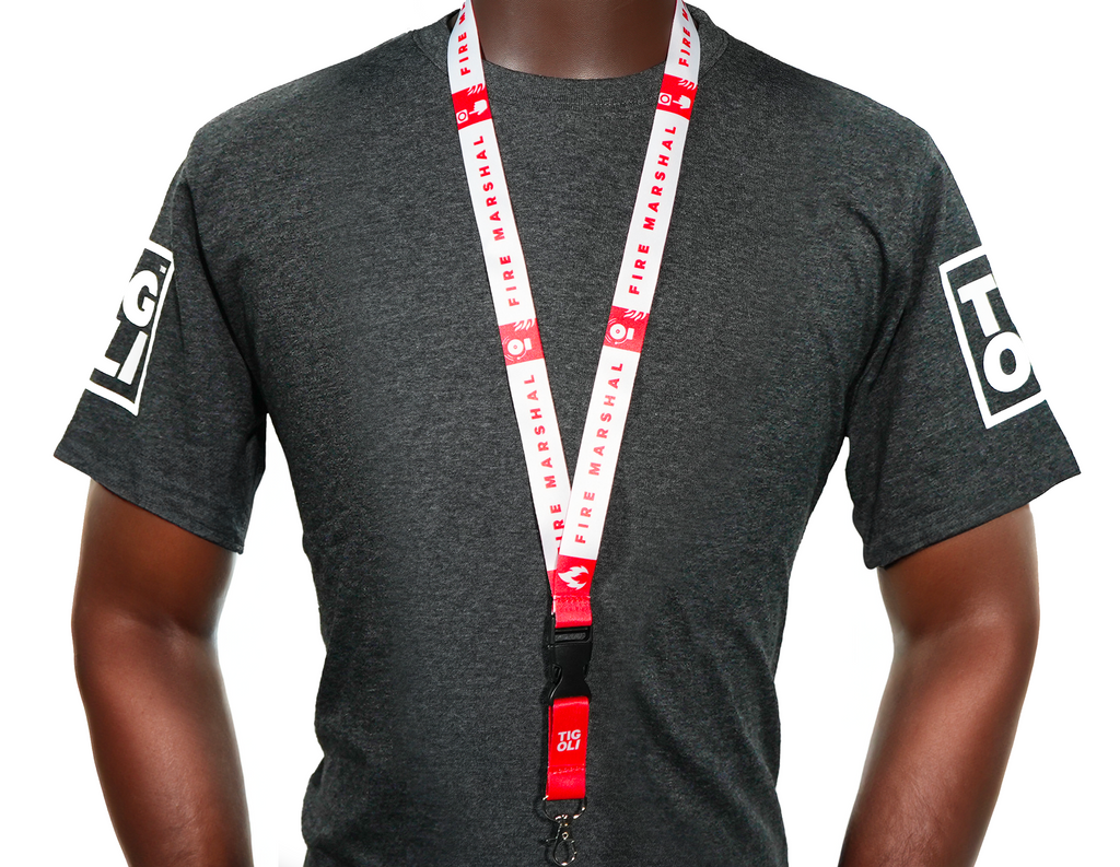 Fire Marshal Lanyard – Red & White Safety Neck Strap with Fire Icons