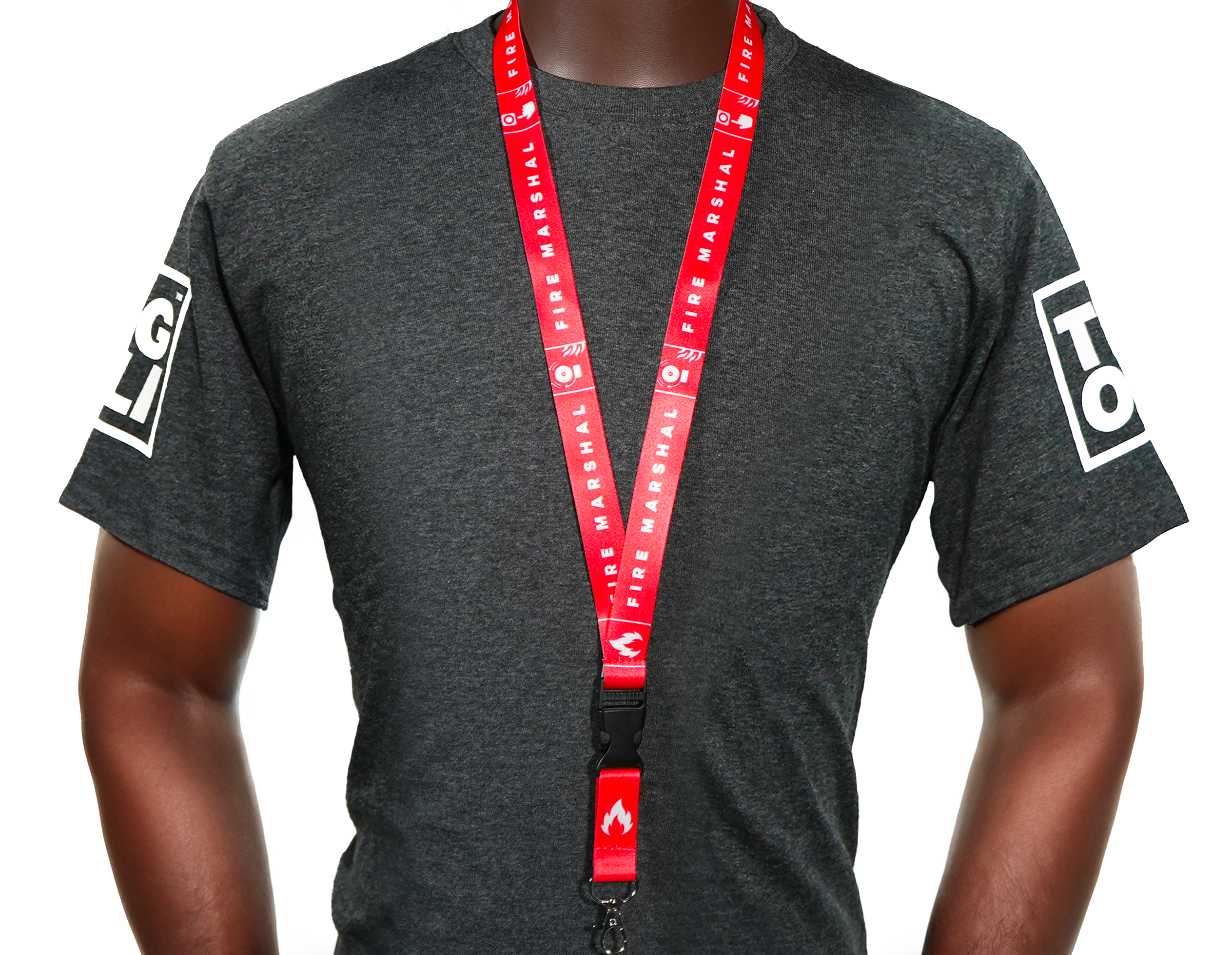 Fire Marshal Lanyard – Red & White Safety Neck Strap with Fire Icons Secondary image