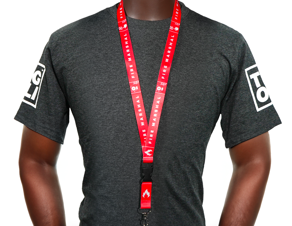 Fire Marshal Lanyard – Red & White Safety Neck Strap with Fire Icons