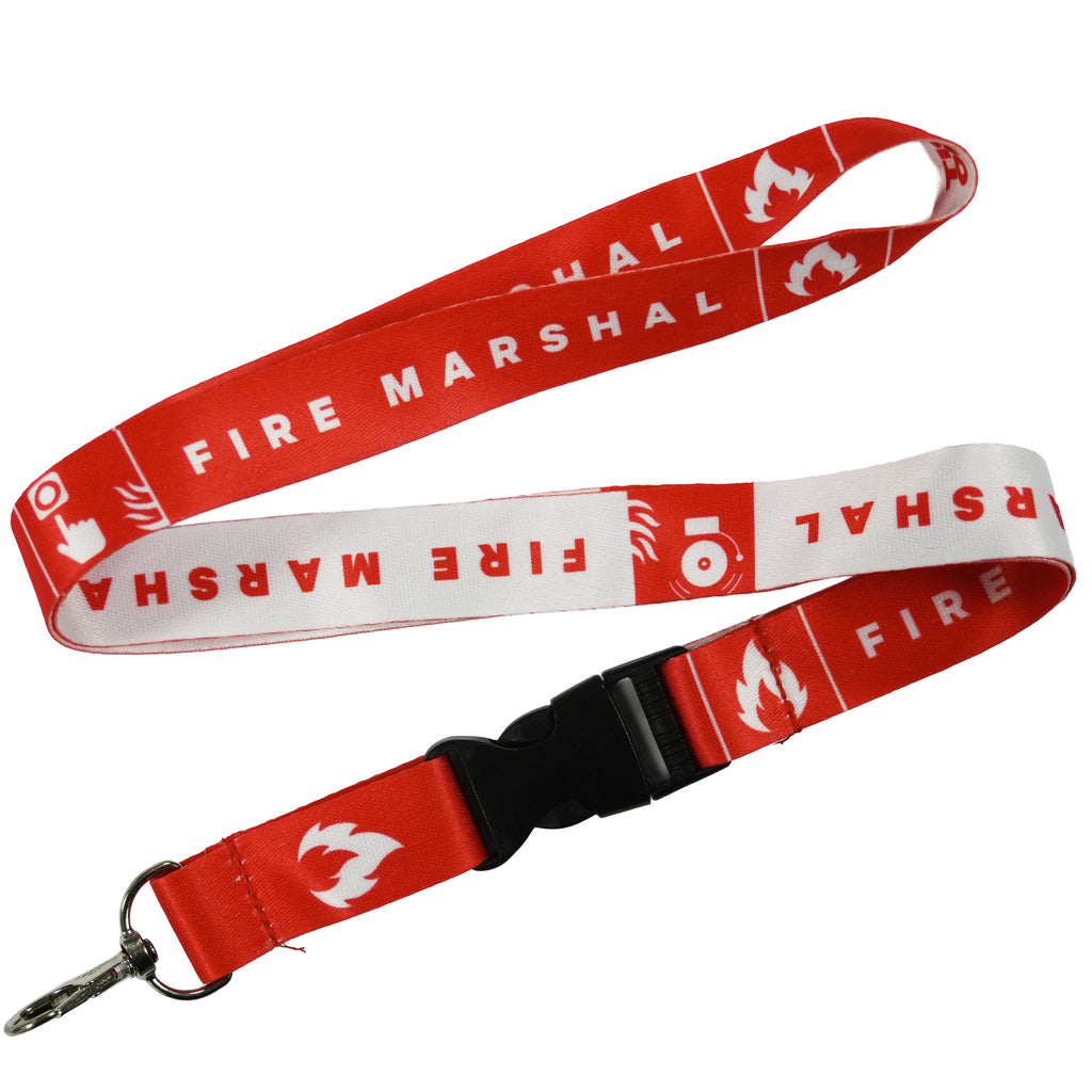 Fire Marshal Lanyard – Red & White Safety Neck Strap with Fire Icons
