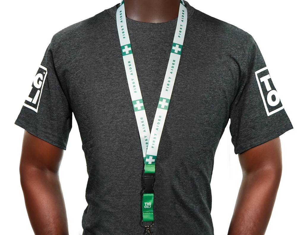 First Aider Lanyard – Green & White Safety Neck Strap with Medical Cross Symbol