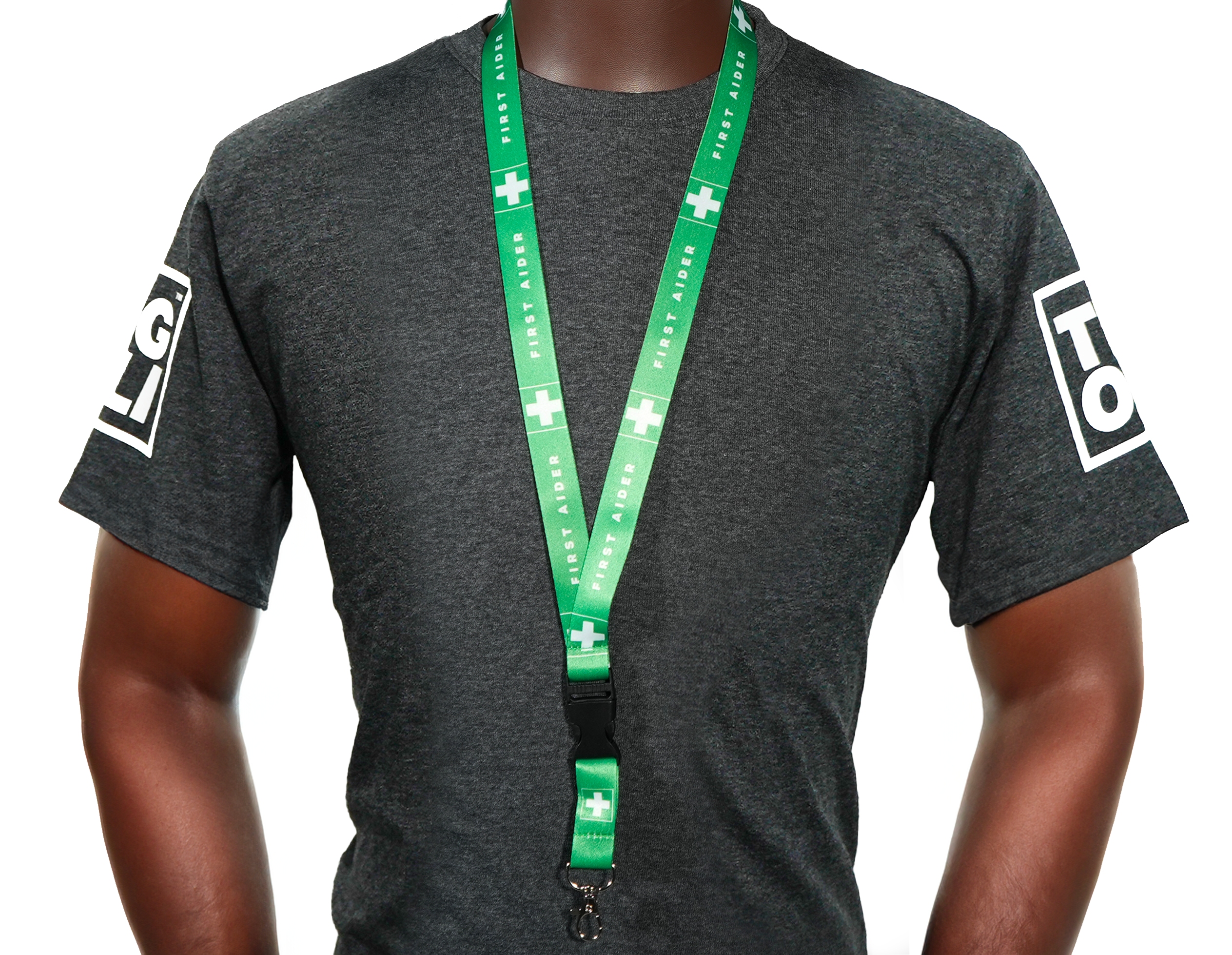 First Aider Lanyard – Green & White Safety Neck Strap with Medical Cross Symbol Secondary image