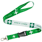 First Aider Lanyard – Green & White Safety Neck Strap with Medical Cross Symbol