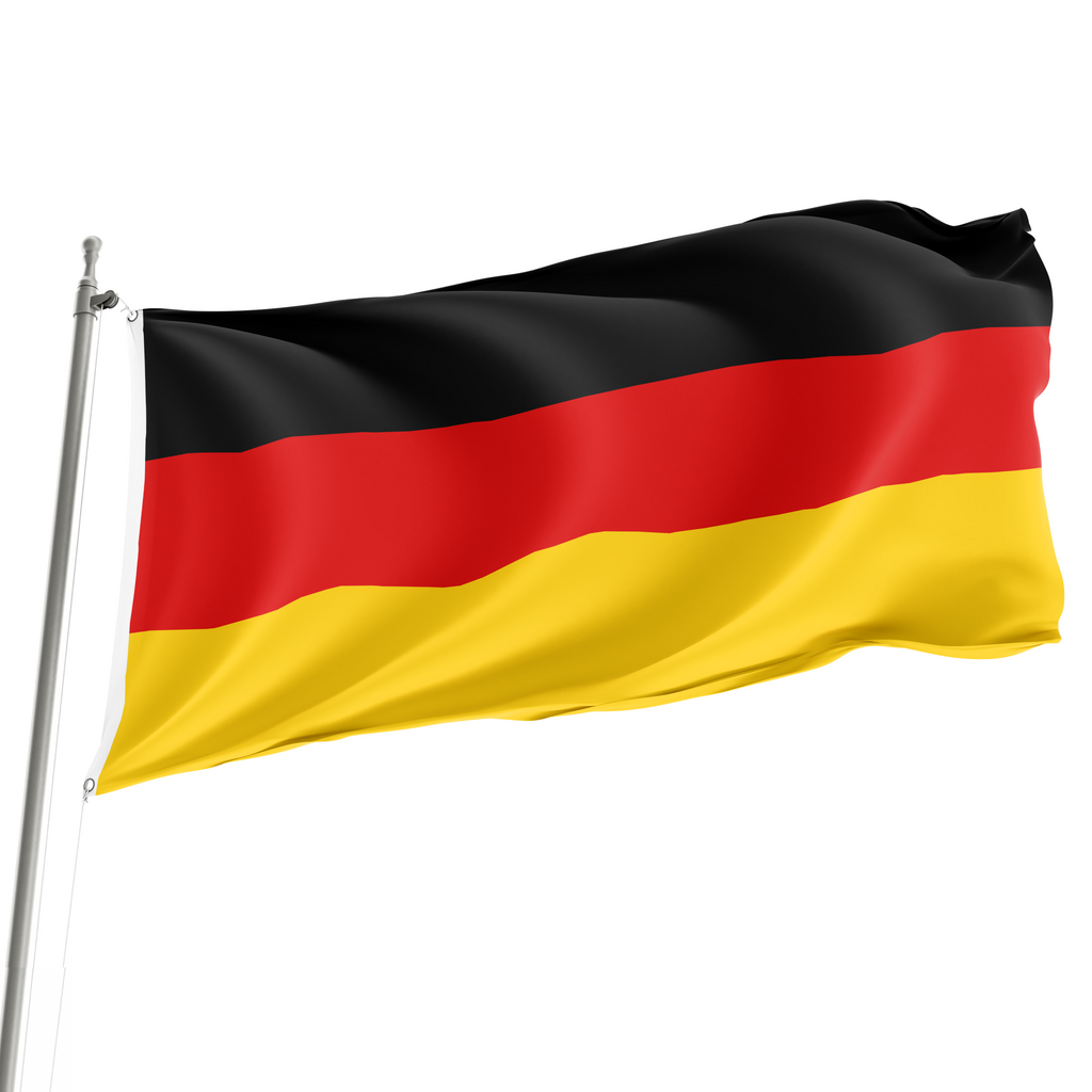 A 3' x 5' Germany flag displayed on a flagpole, showing the black, red, and yellow stripes of the German national flag.
