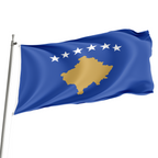 A 3' x 5' flag of Kosovo displayed on a flagpole, showing the blue background with the golden shape of the country and five white stars.