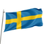 A 3' x 5' Sweden flag waving on a flagpole, displaying a blue field with a yellow cross.