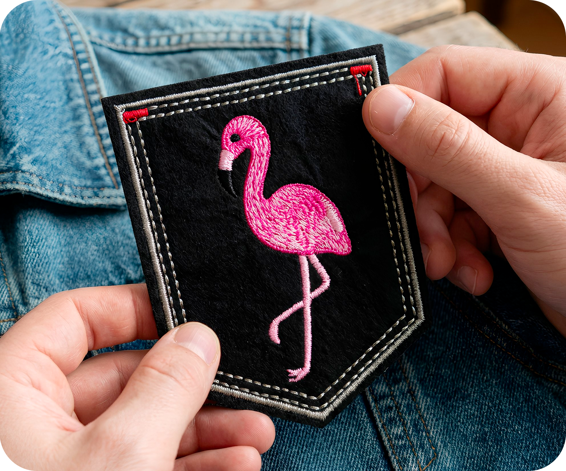 Pink Flamingo Shield Black Iron On Patch (9 x 7.5cm) Secondary image