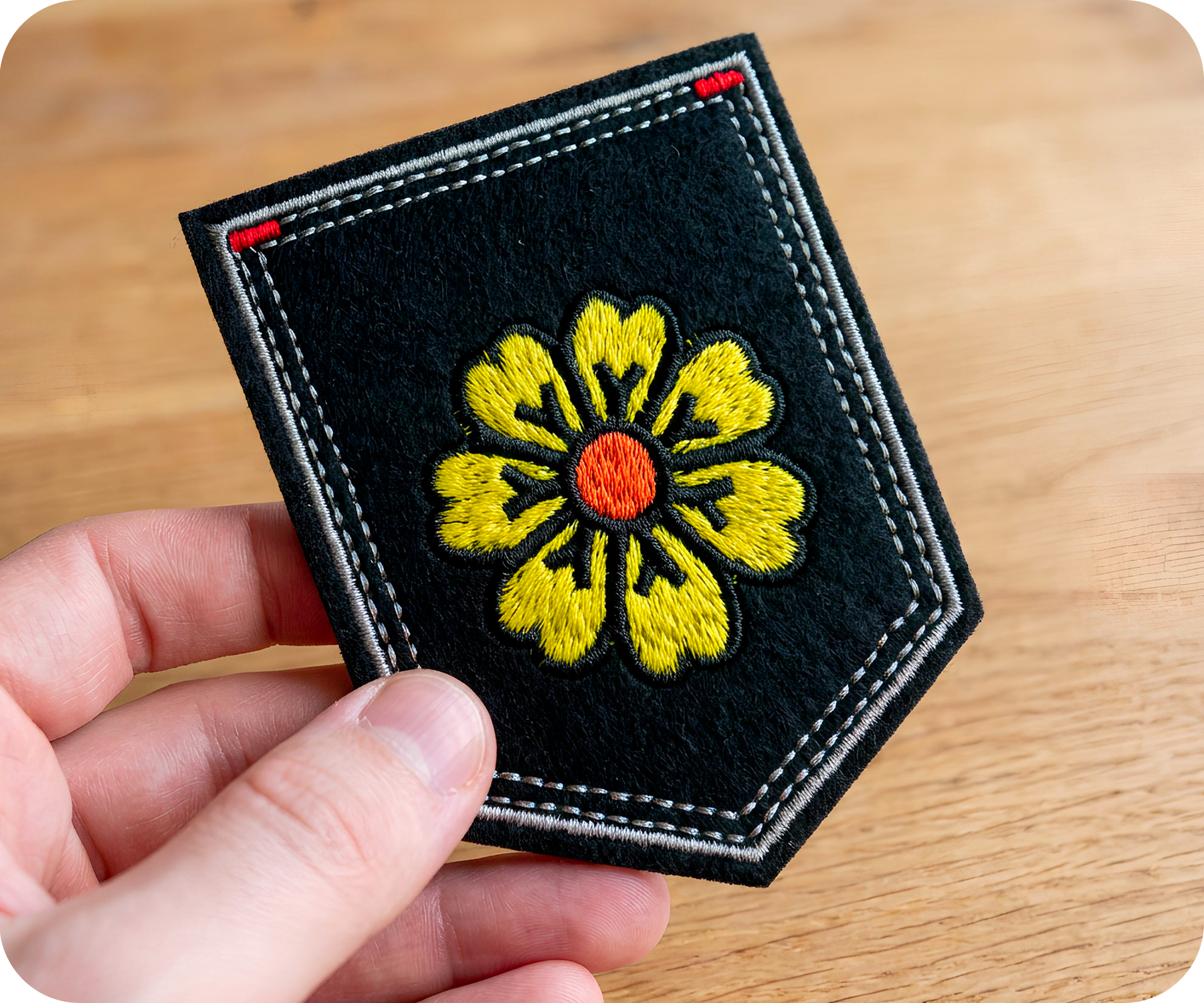 Yellow Flower Daisy & Shield Iron On Patch (9 x 7.5cm) Secondary image
