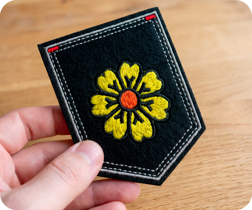 Yellow Flower Daisy & Shield Iron On Patch (9 x 7.5cm)