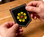 Yellow Flower Daisy & Shield Iron On Patch (9 x 7.5cm)