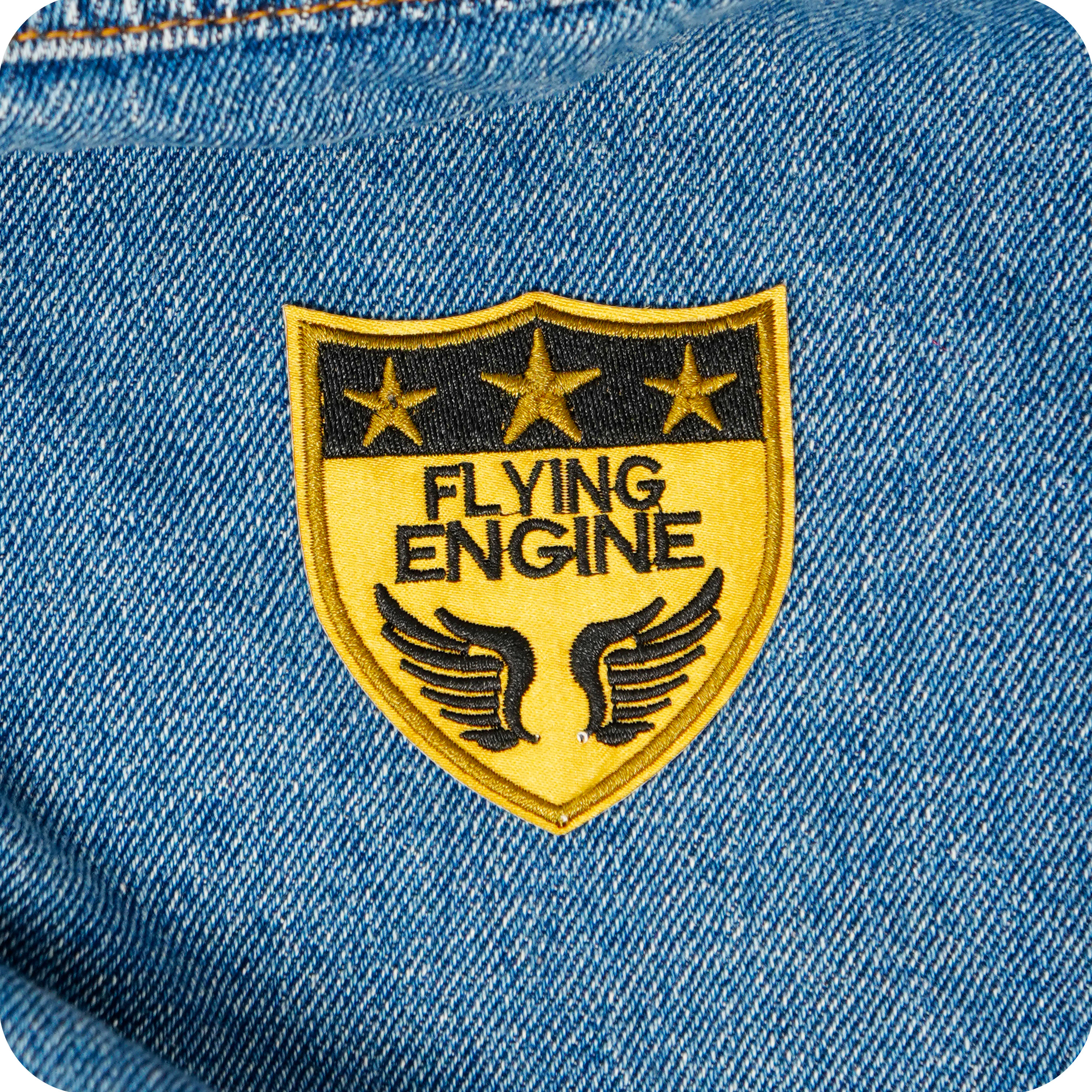 Flying Engine Stars & Sheild Pilot Iron On Patch (5.8 x 6.4cm)