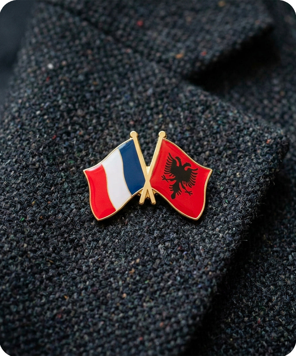 France and Albania Friendship Flag Enamel Lapel Pin Badge