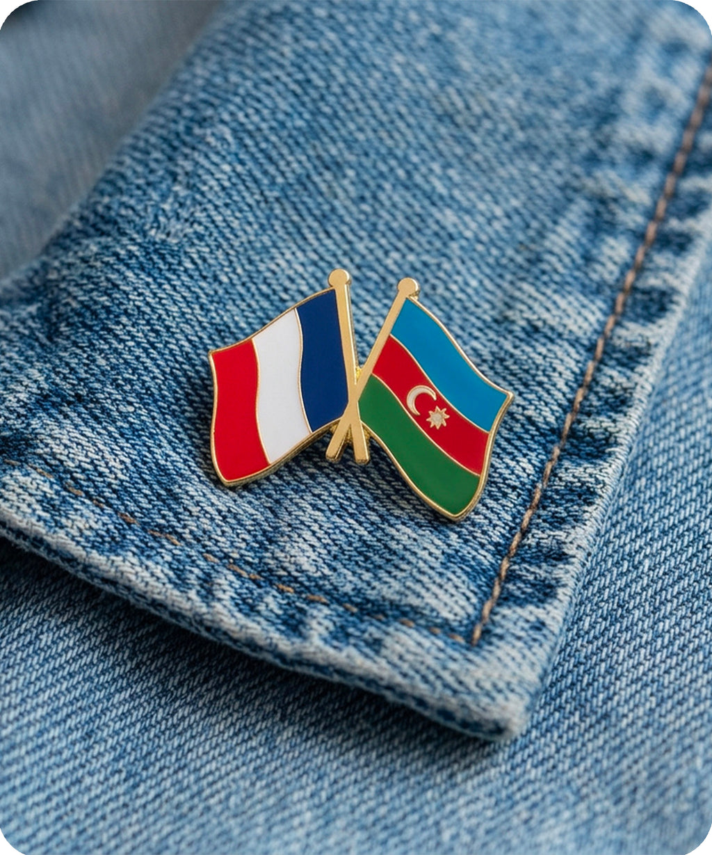 France and Azerbaijan Friendship Flag Enamel Lapel Pin Badge