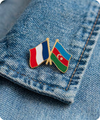 France and Azerbaijan Friendship Flag Enamel Lapel Pin Badge
